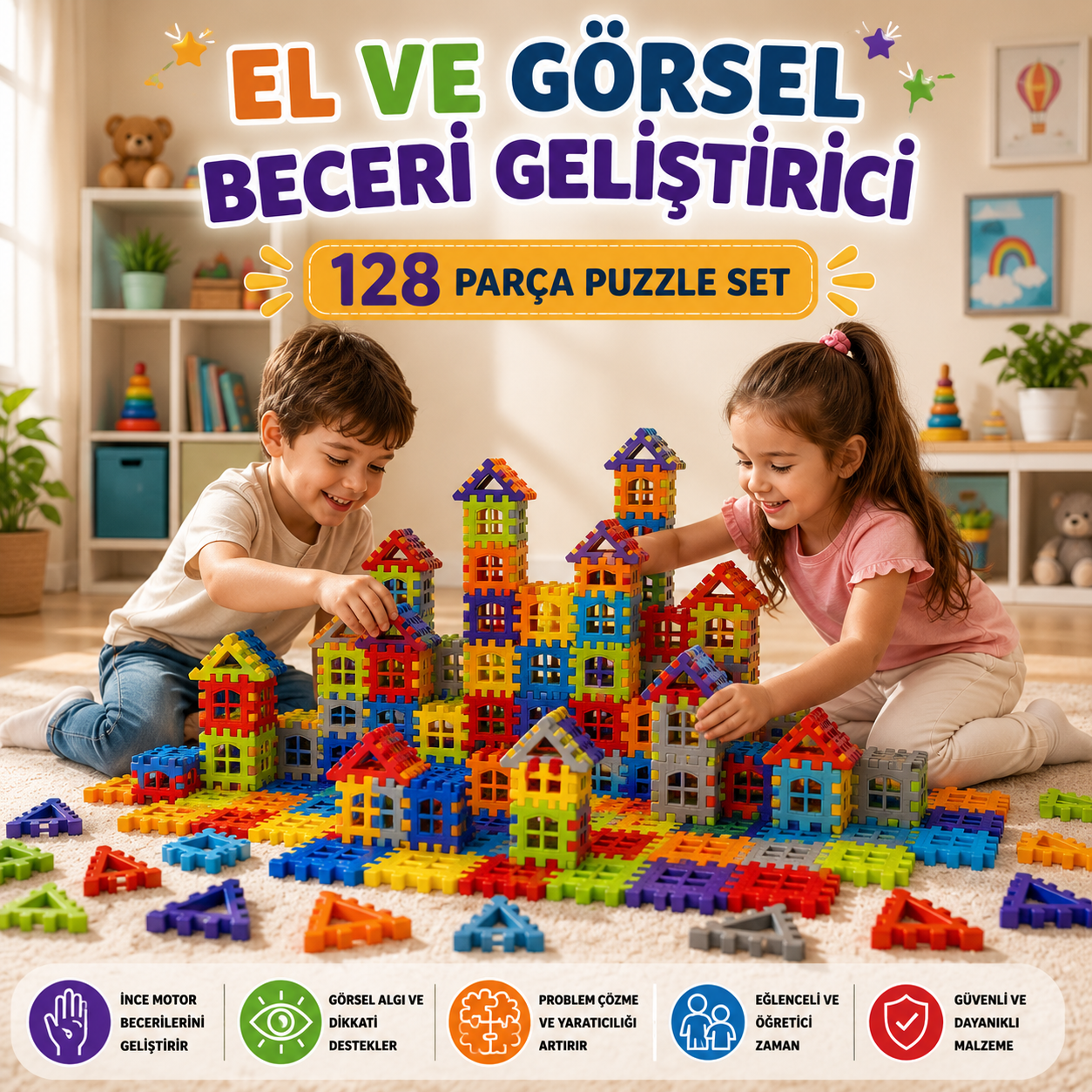 Görsel Beceri Geliştiren 3D Yapı Blokları-Puzzle