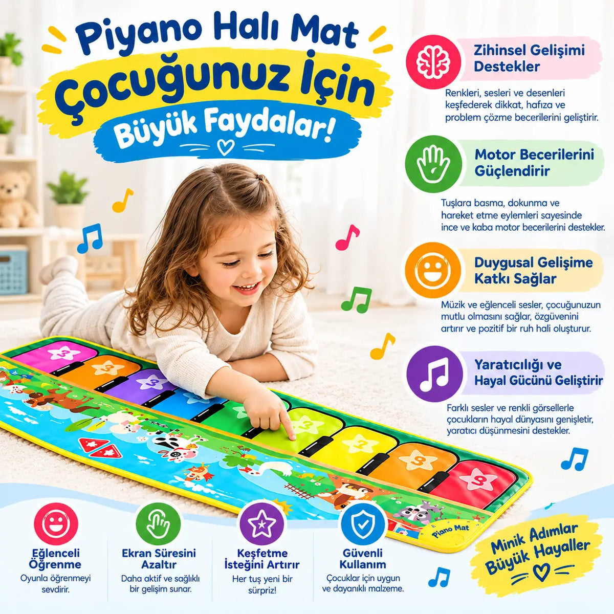 Müzikli Piyano Oyun Halısı – Dokunmatik Işıklı Halı Oyuncak