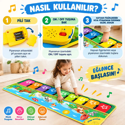 Müzikli Piyano Oyun Halısı – Dokunmatik Işıklı Halı Oyuncak